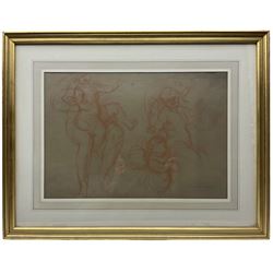 Neoclassical School (Mid-20th century): Putti and Figures, sanguine chalk on paper indistinctly signed and dated '44, 31cm x 45cm