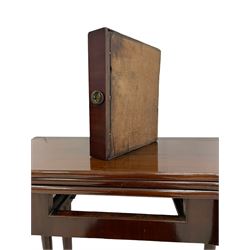 George III mahogany card or tea table, triple fold-over top revealing baize lined card table with sunken counter wells and mahogany tea table, shaped front with frieze drawer, single gate-leg action base, on cabriole supports
