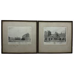 Robert Wallace Hester (British 1866-1942): 'Lancing College', pair etchings signed and titled; Paul Fourdrinier (British 18th century): 'Burlington Arch - Aedes Concentus Eboracensis', pair architectural engravings from 'Eboracum: or, the history and antiquities of the City of York' by Francis Drake pub. 1736 max 31cm x 49cm (4)