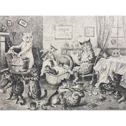 After Louis Wain (British 1860-1939): 'There is no Place Like Home' and 'Home Sweet Home', pair monochrome lithographs pub. 1901, 33cm x 43cm (unframed)
