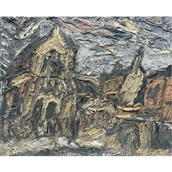Barry De More (Northern British 1948-2023): 'Church at Todmorden' West Yorkshire, oil and impasto on board signed titled and dated 2017 verso 29cm x 35cm
Provenance: direct from the family of the artist Notes: a Yorkshire Artist and Associate Member of Dean Clough Studio Artists, De More's works have been exhibited in galleries such as The Stirling Smith Art Gallery and The Whitaker Museum