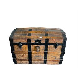 Wooden and metal banded dome top trunk L82cm