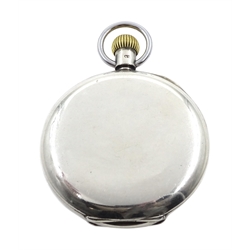 Silver half hunter keyless lever Traveller pocket watch by Waltham U.S.A, No. 11080593, white enamel dial with Roman numerals and subsidiary seconds dial, Birmingham 1900