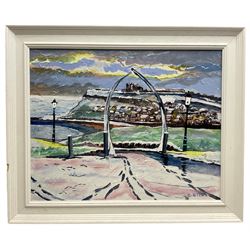 Chris Steel (British contemporary): 'Whale Bones Whitby', acrylic on board signed, labelled verso 39cm x 49cm