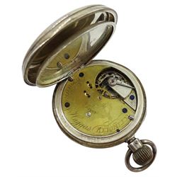 Victorian silver open face lever pocket watch by Barwick & Haggas, keighley, No. 436825, the plate engraved 'The Atlas Watch' , case by Stauffer, Son & Co, London 1885, with silver chain woith two clips and tow silver fobs hallmarked