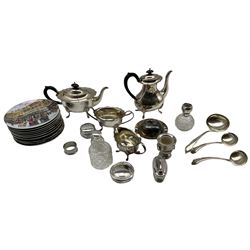 Quantity of electroplate to include table lighter, napkin ring and reproduction coffee set etc together with collection of limited edition Davenport 'Cries of London' plates in one box