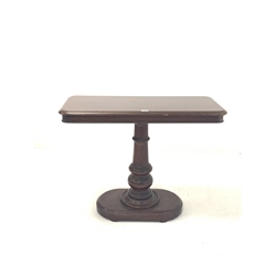 Victorian mahogany console table, rectangular moulded top raised on turned column leading to a platform base 