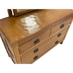 'Oakleafman' oak dressing chest, raised swing mirror on octagonal supports, rectangular adzed top over two short and two long drawers, by David Langstaff of Easingwold