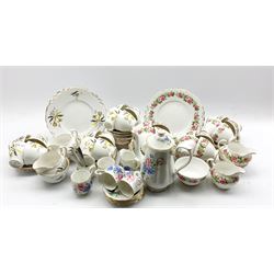 Royal Albert Friendship pattern coffee set comprising coffee pot, five cups, six saucers and a milk jug, together with two Colclough tea sets 