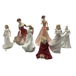 Collection of seven Royal Doulton female figures including 'My Best Friend' and 'Sentiments' collection