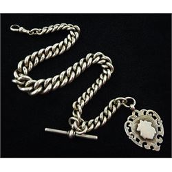 Victorian silver tapering Albert chain by H A Shelley & Co, Birmingham 1900, each link hallmarked, with silver fob by William Hair Haseler, Birmingham 1899