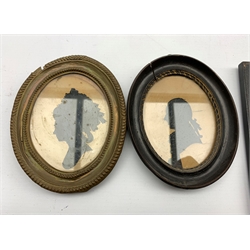 Pair of 19th century oval silhouette portraits 9cm x 6.5cm in ebonised frames and two other silhouettes