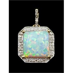 9ct gold opal and diamond pendant, stamped 375