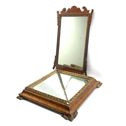 Chippendale style mahogany framed wall mirror H62cm and a 19th century burr walnut and giltwood mirrored stand, 43cm x 46cm (2)