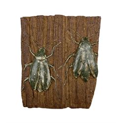 Tut Frog for Bing & Grondahl stoneware relief plaque modelled as two insects on bark, impressed makers marks and numbered 45/66, 18cm x 15.5cm 