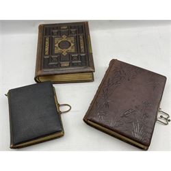  Victorian leather photograph album with lithographed pages and contents of portrait photographs and two other albums (3)