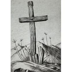 Frederick George Austin (British 1902-1990):  Frederick George Austin (British 1902-1990): Wooden Cross Grave Marker - 'Hebron', drypoint etching signed titled dated 1929 and numbered 4/50 in pencil 13cm x 9.5cm (unframed)
Provenance: direct from the granddaughter of the artist 