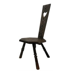 Early 20th century French bentwood bistro chair (W32 H91); and carved oak spinning chair, heptagonal seat (W32 H83)