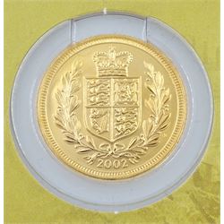 Queen Elizabeth II 2002 gold half sovereign coin, on card