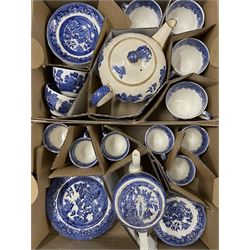 Blue and white Willow pattern part coffee set and another matched tea set