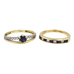  Two 9ct gold sapphire and cubic zirconia rings, both hallmarked   