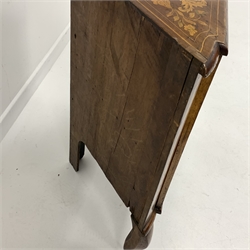  19th century Dutch marquetry walnut floor standing corner cupboard, with boxwood sting and floral inlay, two doors enclosing a shelf, raised on cabriole supports, W67cm, H79cm, D36cm  