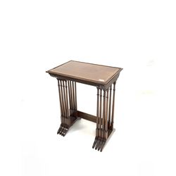 Nest of mahogany quartetto occasional tables with satinwood banding on slender turned supports W56cm