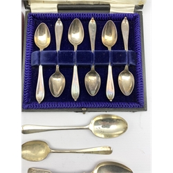 Set of six silver gilt 'Kings of England' teaspoons Birmingham 1936, set of six silver coffee spoons, pair of Victorian silver sugar tongs and four various spoons 9.6oz