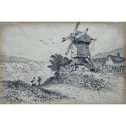 David Cox (British 1783-1859): Windmill by a Lane with Figures, pen and ink sketch unsigned, labelled verso 16cm x 25cm
Provenance: purchased from The Wren Gallery 1993