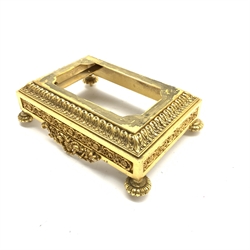  19th/ early 20th century Ormolu rectangular clock stand, cast in relief with scrolling foliage, L30cm x D22cm   