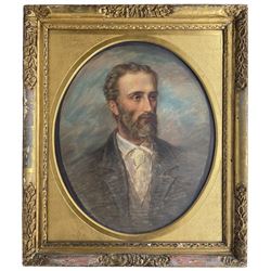 English School (19th century): Portrait of Charles Lindley Wood 2nd Viscount Halifax Bust Length in Feigned Oval, oil on canvas unsigned, housed in gilt oval stepped frame 68cm x 57cm
Provenance: property of a Nobleman 
