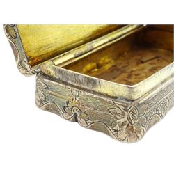 19th century Continental silver snuff box with engraved decoration and monogram and gilded interior 9cm x 5cm 3.3oz