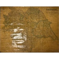 J & C Walker (British Mid-19th century): 'This Map of Yorkshire is most Respectfully dedicated to the Nobility, Clergy, Gentry, Landowners and Manufacturers of the County, July, 1843', engraved scroll map backed onto linen 125cm x 155cm (unframed)