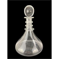 Pair of Victorian ships decanters, with triple ringed necks, H26.5cm, together with two other cut glass decanters (4)