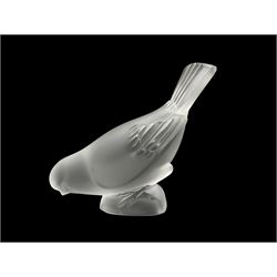 Lalique frosted glass model of a Sparrow feeding, engraved Lalique France to base, H10cm