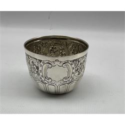 Victorian embossed silver bowl with leaves and flowers above a lappet base H8cm x D10cm London 1888 Maker Wakely and Wheeler 4.7oz
