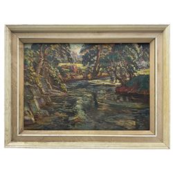 Tom Anderton (British 1894-1956): Woodland River Landscape, oil on board signed and indistinctly dated 34cm x 49cm