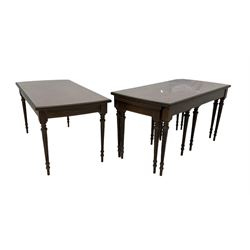 Victorian style next of tables, the leather inlayed top raised on reeded supports, together with another table in same design