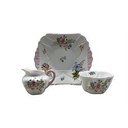 Shelley 'Wild Flowers' pattern tea set comprising six cups and saucers, six plates, milk jug, sugar bowl and bread and butter plate
