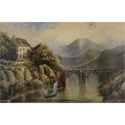 Charles James Lewis RI (British 1830-1892): Sailing Boat and Viaduct, watercolour signed 22cm x 33cm