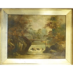  J Miller (British 19th/20th century): River Bridges, pair oils on board signed 22cm x 30cm (2)  