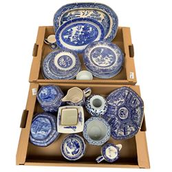 Rington's Willow pattern tea caddies jugs etc. together with earlier willow pattern plates etc. in two boxes