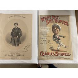 An album of Victorian and later sheet music covers to include The Happy Policeman, The Nipper's Reply, Three Little Maid, A Motto for every man, My Whitling Gals and many others (approx 40, plus later printed covers) Provenance: From the Estate of a Local private collector