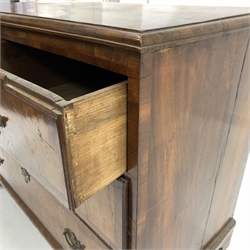  18th century walnut chest of two short and two long drawers, raised on shaped bracket supports, W103cm, H85cm, D54cm  