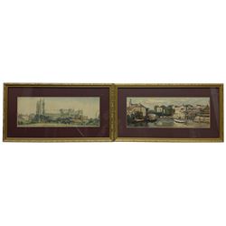 Frank Sherwin (British 1896-1985): York from the Station Hotel, watercolour signed together with pair framed carriage prints from the LNER post-war series, 1945-57 comprising 'Beverley Minster - Yorkshire' after Sidney Causer and 'The River Ouse - York' after Gyrth Russell max 2cm x 54cm (3)