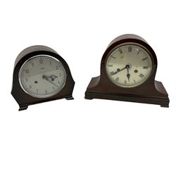 Two 20th cent mantle clocks and two aneroid barometers.