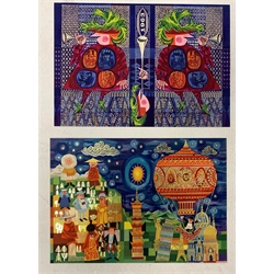 Ralph Dobson, pair of coloured and heightened prints, dated 1963, 20cm x 30cm
