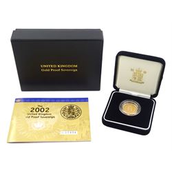 Queen Elizabeth II 2002 gold proof full sovereign coin, cased with certificate