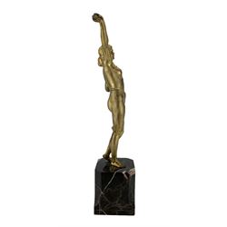 After Paul Philippe Le Reveil, gilt spelter figure of a standing nude in a stretching pose, on canted square plinth, H44cm 