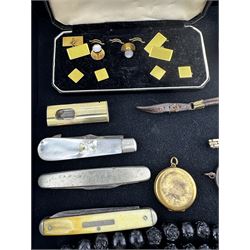 Italian Magrino silver filled cornucopia, costume jewellery, cigar cutter, wrist and pocket watches, fob watch, sovereign case etc